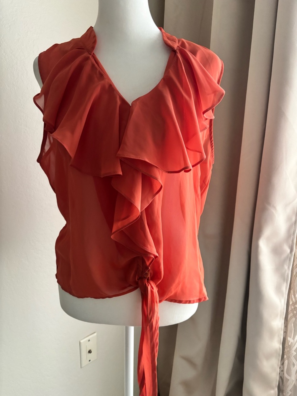 MINE Button up Sheer Sleeveless Romantic Ruffle Blouse size L